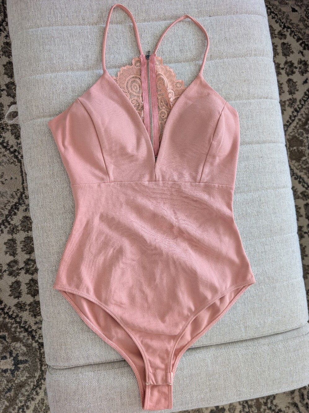 Cherry Mellow Peach Lace Open Back Bodysuit